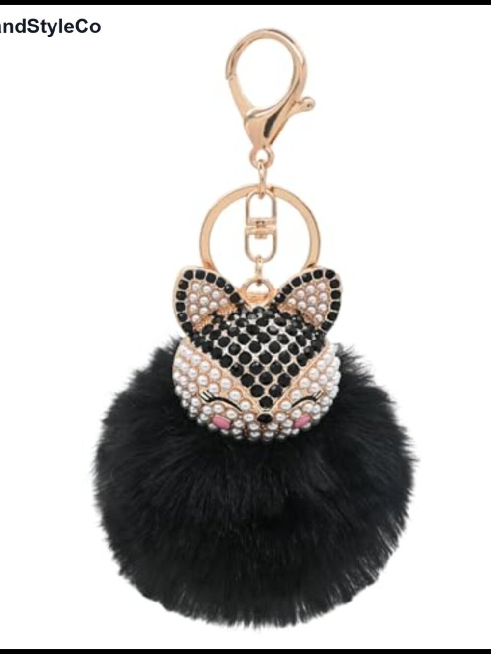 Fox Head Keychain Faux Fur Pom Pom Crystal Pearl Bag Charm Gift